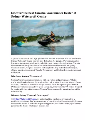 Sydney Watercraft Centre: Authorized Yamaha Waverunners Dealer & Boating Experts