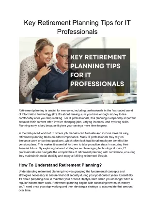 Key Retirement Planning Tips for IT Professionals