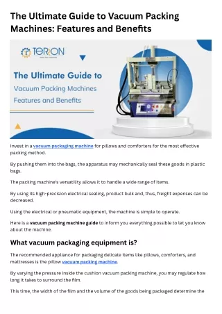 The Ultimate Guide to Vacuum Packing Machines Features and Benefits