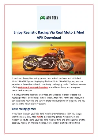 Enjoy Realistic Racing Via Real Moto 2 Mod APK Download