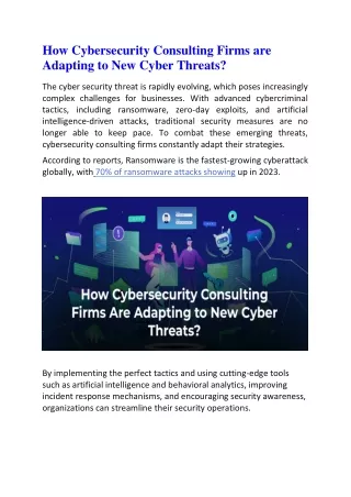 How Cybersecurity Consulting Firms are Adapting to New Cyber Threats