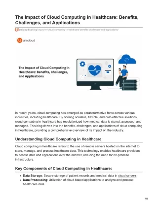 The Impact of Cloud Computing in Healthcare: Benefits, Challenges, and App