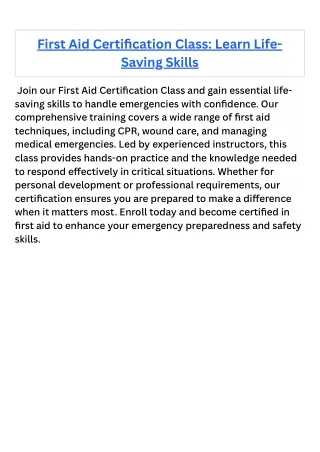 First Aid Certification Class Learn Life-Saving Skills