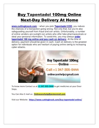 Buy Tapentadol 100mg Online Next-Day Delivery At Home