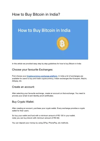 How to Buy Bitcoin in India