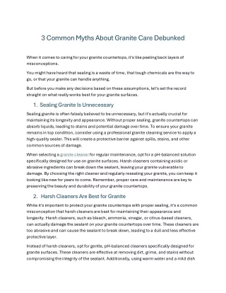 3 Common Myths About Granite Care Debunked