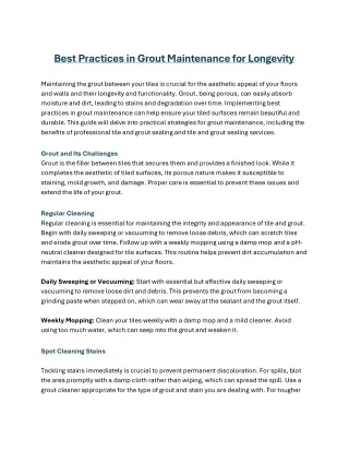 Best Practices in Grout Maintenance for Longevity
