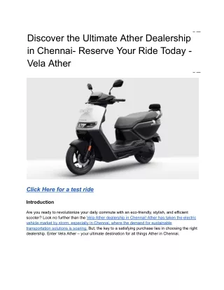 Discover the Ultimate Ather Dealership in Chennai- Reserve Your Ride Today - Vela Ather_____