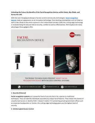 Advantages of Facial Recognition Devices in UAE