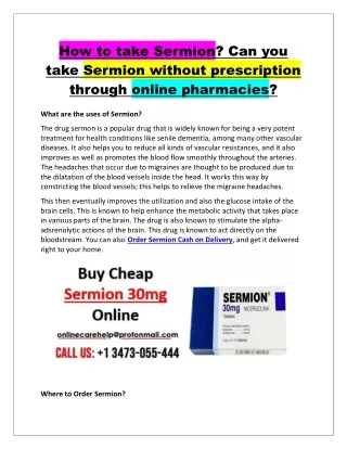How to take Sermion. Can you take Sermion without prescription through online pharmacies