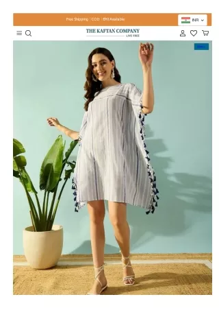 Women Knee Length Cotton Kaftan Coverup with Tassel Lace