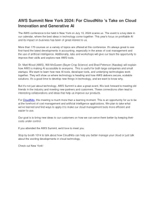 AWS Summit New York 2024 For CloudNito ’s Take on Cloud Innovation and Generative AI