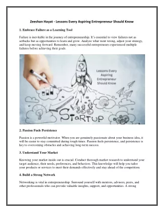 Zeeshan Hayat - Lessons Every Aspiring Entrepreneur Should Know
