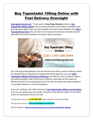 Buy Tapentadol 100mg Online with Fast Delivery Overnight