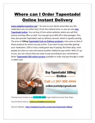 Where can I Order Tapentadol Online Instant Delivery?