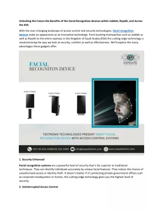 Advantages of Facial Recognition Devices in KSA
