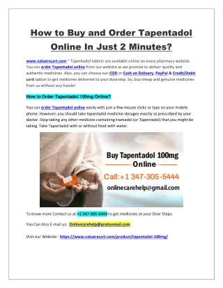 How to Buy and Order Tapentadol Online In Just 2 Minutes