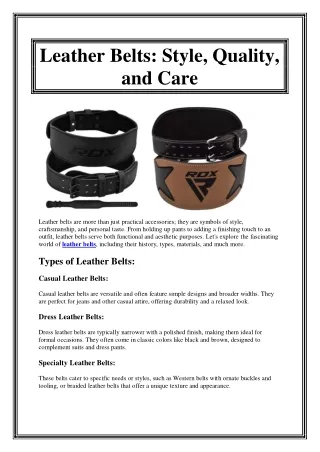 Leather Belts Style, Quality, and Care