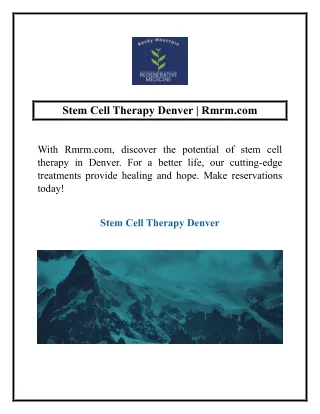 Stem Cell Therapy Denver | Rmrm.com