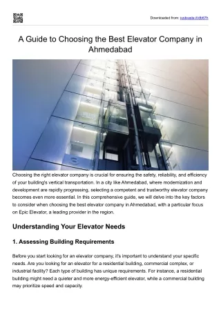 A Guide to Choosing the Best Elevator Company in Ahmedabad