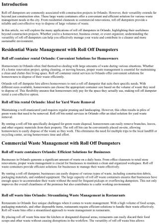 The Flexibility of Roll Off Dumpsters: Beyond Development Initiatives in Orlando