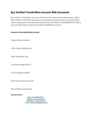 In The World To Buy Verified TransferWise Accounts