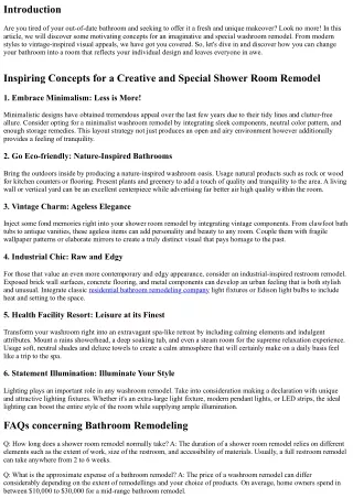 Inspiring Concepts for a Creative and Special Restroom Remodel