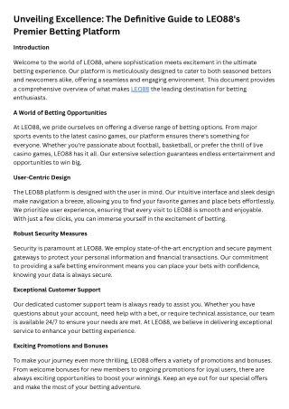 Unveiling Excellence The Definitive Guide to LEO88's Premier Betting Platform