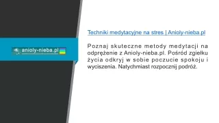 Techniki medytacyjne na stres  Anioly-nieba.pl