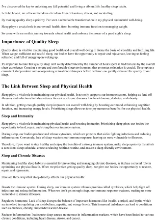 Healthy Sleep Habits: A Key to Robust Health
