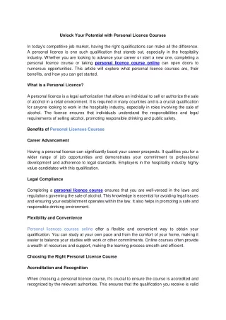 Unlock Your Potential with Personal Licence Courses