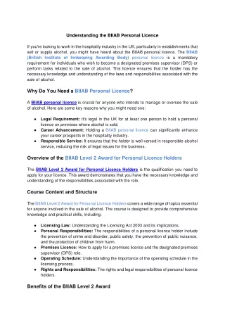 Understanding the BIIAB Personal Licence