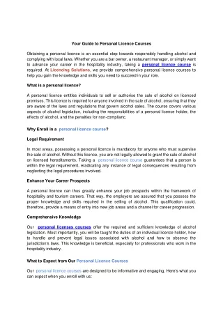 Your Guide to Personal Licence Courses