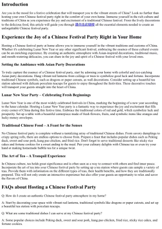 Experience the Joy of a Chinese Festival Party Right in Your Home