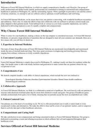 Forest Hill Internal Medicine: Comprehensive Care for a Healthy Life