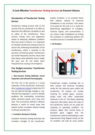 5 Cost-Effective Transformer Testing Services to Prevent Failures