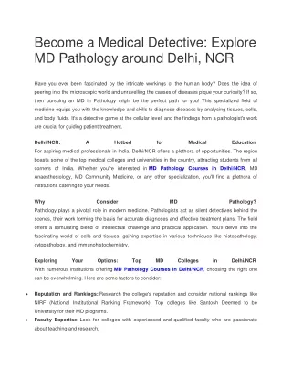 Become a Medical Detective Explore MD Pathology around Delhi, NCR