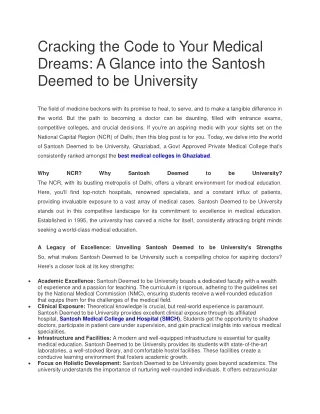 Cracking the Code to Your Medical Dreams A Glance into the Santosh Deemed to be University