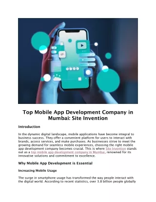 Top Mobile App Development Company in Mumbai - Site Invention