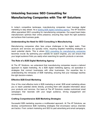 Unlocking Success - SEO Consulting for Manufacturing Companies with 4P Solutions