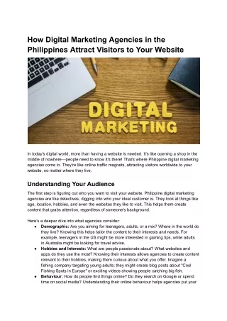 How Digital Marketing Agencies in the Philippines Attract Visitors to Your Website