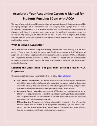 Accelerate Your Accounting Career: A Manual for Students Pursuing BCom with ACCA