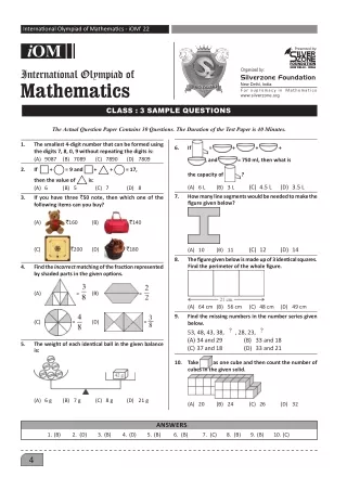 International Olympiad of Mathematics (IOM) Class 3 Sample Paper