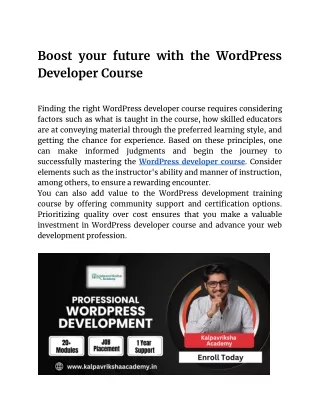 Boost your future with the WordPress Developer Course