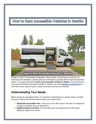 How to Rent Accessible Vehicles in Seattle