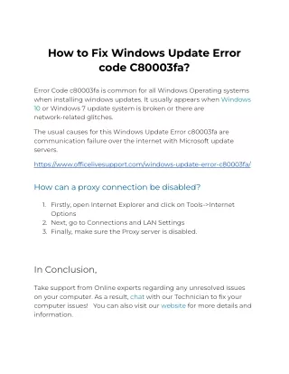 How to Fix Windows Update Error code C80003fa?