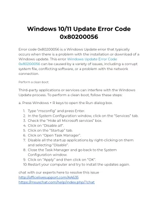 Windows 10/11 Update Error Code 0x80200056