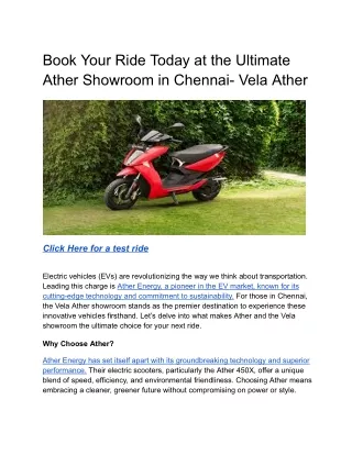 Book Your Ride Today at the Ultimate Ather Showroom in Chennai- Vela Ather