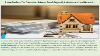 Ronnie Tarabay - The Connection Between Search Engine Optimization And Lead Generation