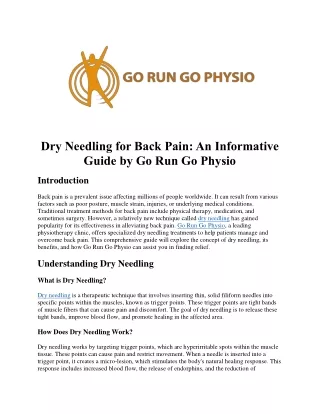 Dry Needling for Back Pain at Go Run Go Physio